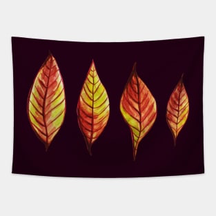 Four Red Yellow Watercolor Painted Autumn Leaves Tapestry