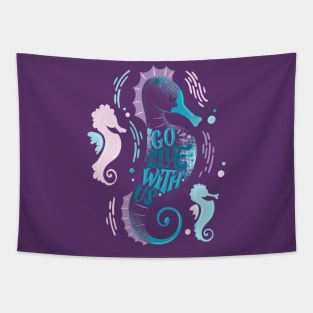 Seahorse Go Blue With Us Tapestry