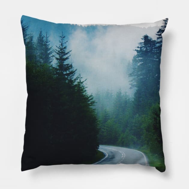 Foggy Mountain Road Pillow by AlexandraStr