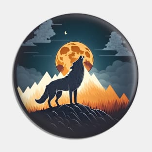 wolf in front of a golden moon Pin