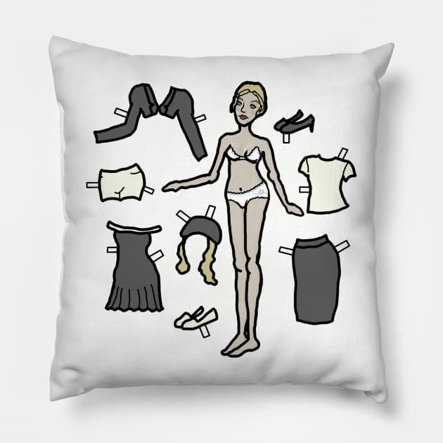 Paper Doll Pieces - Black and White and Blonde Pillow by LochNestFarm