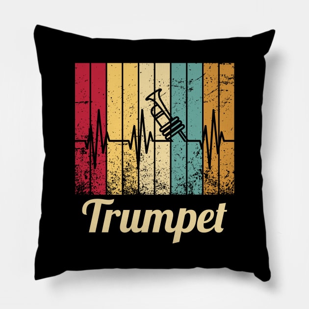 Trumpet Jazz Gift Musical Instrument Vintage Pillow by AlleyField