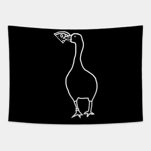 Minimal White Line Goose Steals Pizza Tapestry