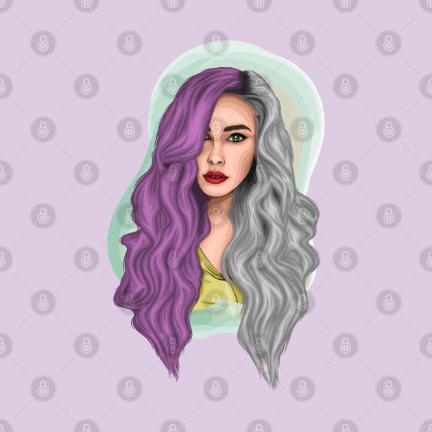 Girl portrait with purple and silver hair by klara_art