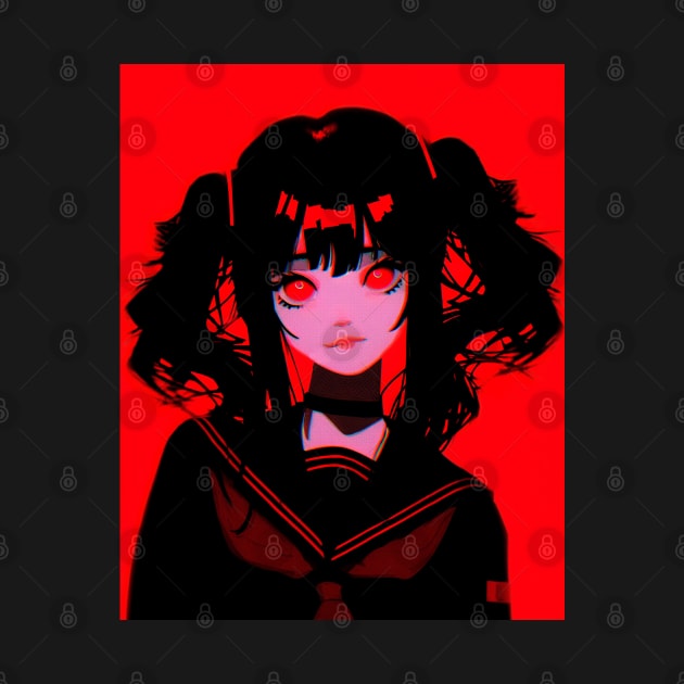 Goth Anime Girl Red and Black by Trippycollage