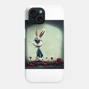 Cartoon sketched bunny rabbit looking less than pleased as he stands in the garden. Phone Case