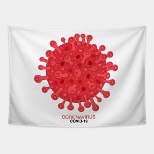 Red covid-19 and Corona virus infection vector with coronavirus text banner with white background Tapestry