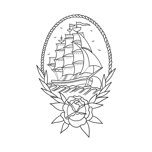 HomeSchoolTattoo Traditional ship and rose by HomeSchoolTattoo