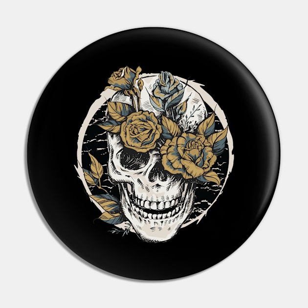 Unique Skull and Roses Graphic Pin by Graphic Duster