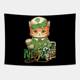 St Patricks Day Nurse Cat Leprechaun Lucky Green Proud Irish Tapestry