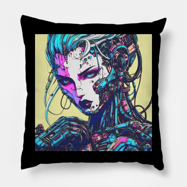 Cyborg Woman Pillow by Cyber Prints