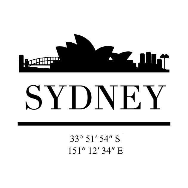 SYDNEY AUSTRALIA BLACK SILHOUETTE SKYLINE ART by deificusArt