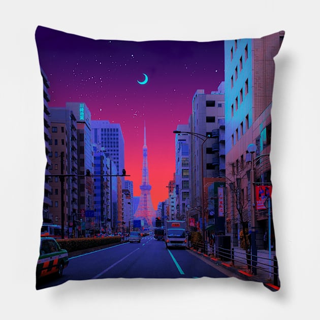 Moon Street (Tokyo) Pillow by funglazie