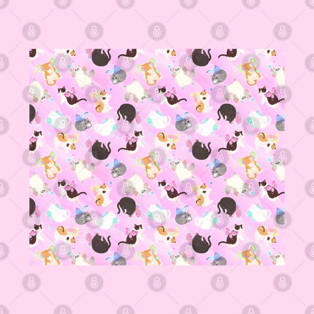 Fairy Cats All Over (pink base) by You Miichi