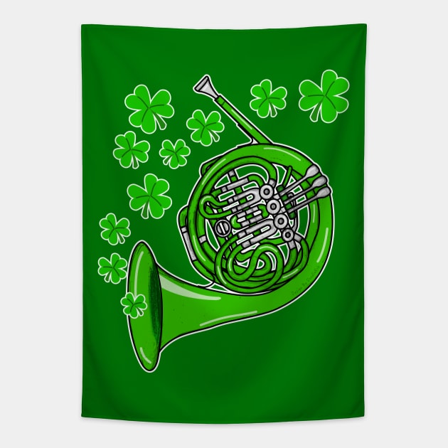 St Patrick's Day 2022 French Horn Player Irish Musician Tapestry by doodlerob