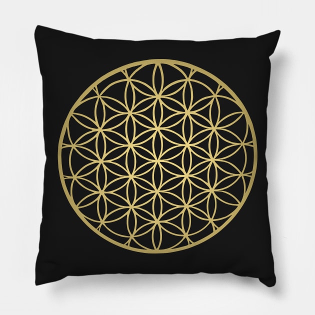 Flower of Life Mandala Gold Pillow by Teenugs