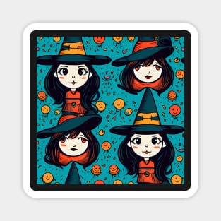 Witches With Black Hat Pattern Magnet