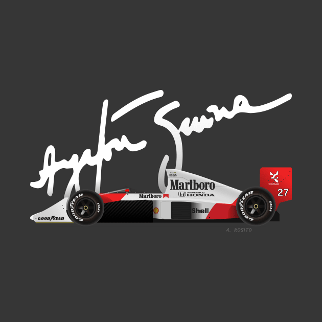 Ayrton Senna's McLaren MP4/5 Illustration with signature by Burro Wheel