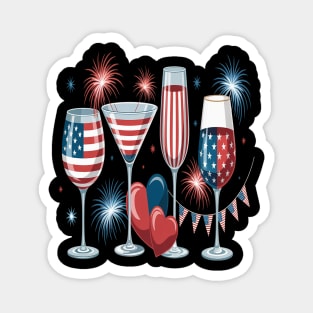 4th Of July , Red Wine Blue, Patriotic  Independence Day Magnet