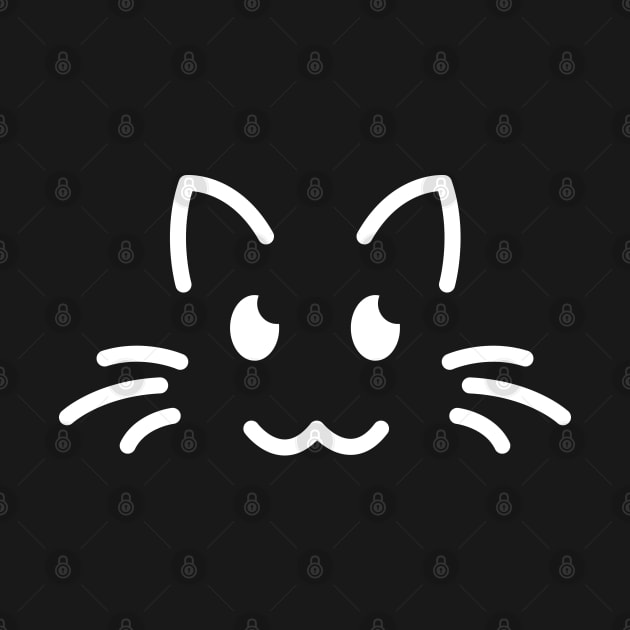 Meow! - Cute Cat Face Line Art - White by DaTacoX