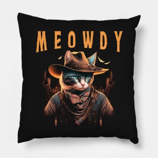 Meowdy Love Cat Meme Cowboy Cat  Meow and Howdy Pillow