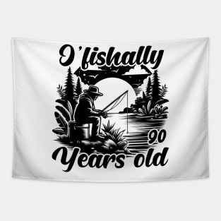 Ofishally 90 Year Old Fishing 90th Birthday Party Fishermen Tapestry