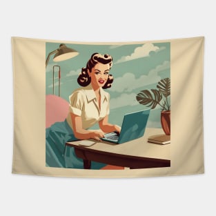 Laptop Pin-Up Girl Tech Maven Vintage Vixen Computing Tapestry