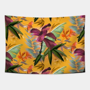 Elegant Tropical floral leaves botanical pattern,botanical pattern, tropical plants, yellow leaves pattern over a Tapestry