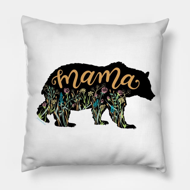 Mama Bear with Wildflowers Pretty Illustration Pillow by DoubleBrush