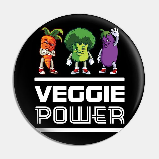 Veggie Power Funny Vegetables Pin by Whimsical Frank