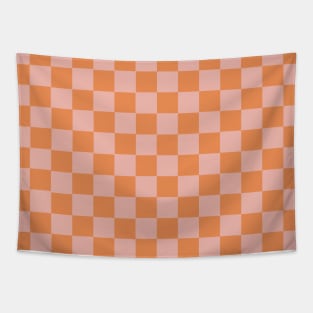 Checkered Pattern - Coral and Orange Tapestry