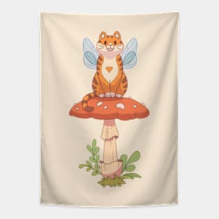 Fairy cat sitting in a mushroom Tapestry