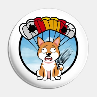 Silly orange dog has a broken parachute Pin