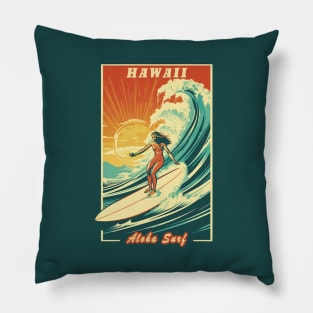 Hawaii Vintage Retro Travel Poster Pillow