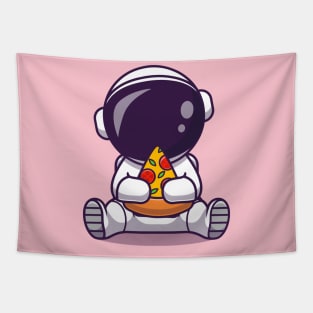 Cute Astronaut Eating Pizza Cartoon Tapestry