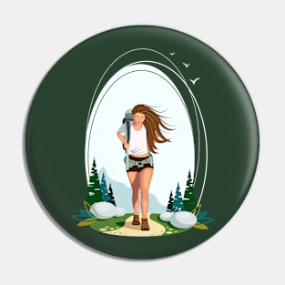 Hiking girl Pin