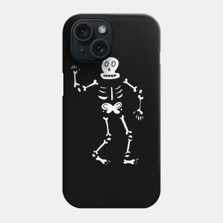 Waving Skeleton Skull and Bones Doodle on a black backdrop, made by EndlessEmporium Phone Case