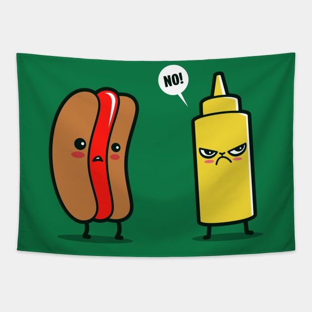 Cute Funny Kawaii Hotdog And Mustard Cartoon Gift For Foodies Tapestry by Keira's Art