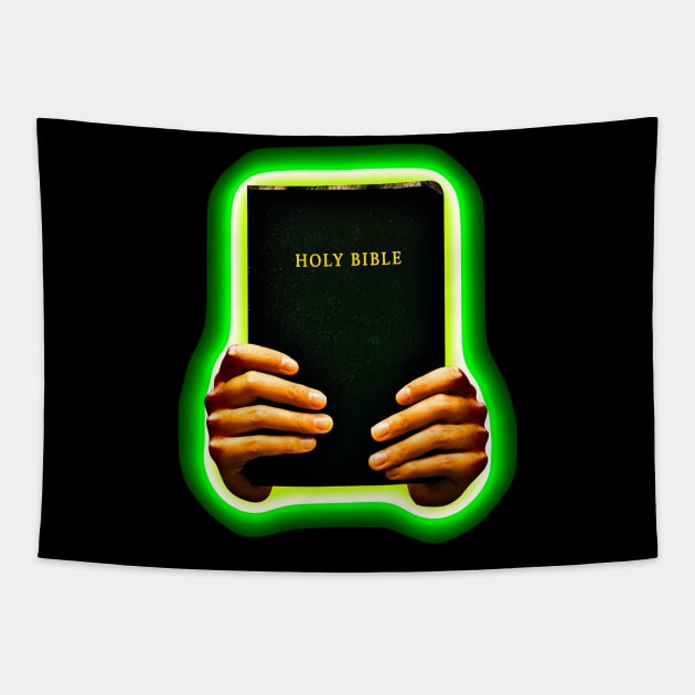 Hand holding holy bible Tapestry by Christian ever life