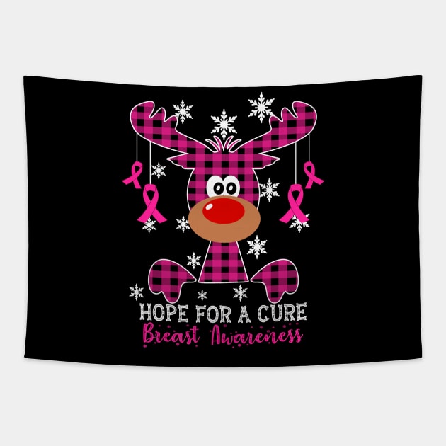 Reindeer Hope For A Cure Breast  Awareness Christmas Tapestry by HomerNewbergereq