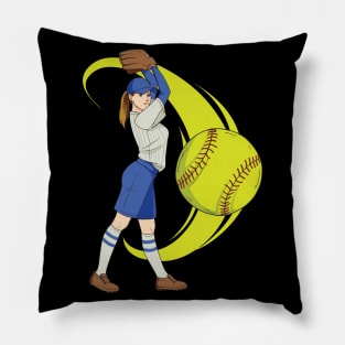 Baseball Softball Girl Pitcher Art Pillow