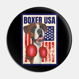 Cute funny red white and blue Boxer Dog with Boxing Gloves USA Pin