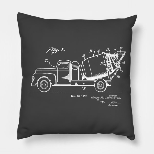 Vintage Concrete Truck Patent Image 1952 Pillow by MadebyDesign