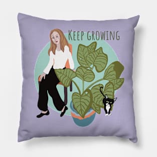 Keep Growing Plant Lady with Cat Pillow