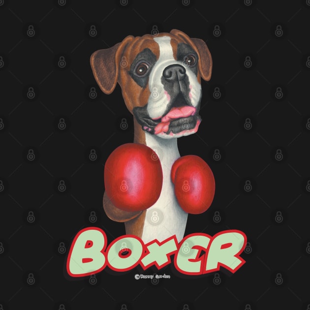 Cute Boxer Dog  wearing Boxing Gloves by Danny Gordon Art