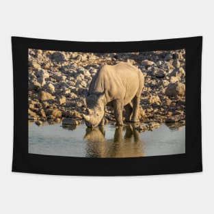 Rhino At The Waterhole, Etosha National Park Tapestry