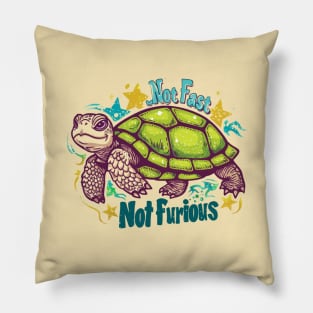 Not fast, Not Furious, turtle, watercolor, gift ideas Pillow