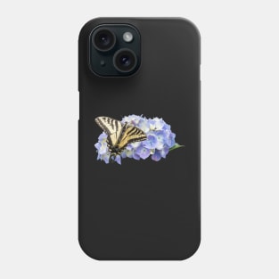 Yellow Swallowtail Butterfly on Blue Hydrangea Flower Phone Case