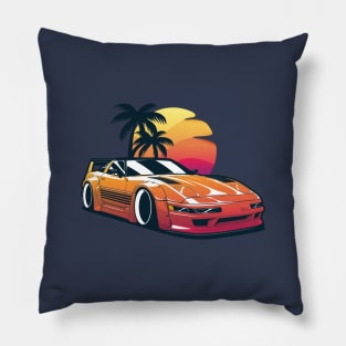 Orange Corvette C4 Sunset and Palms Pillow