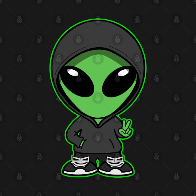 Hooded Space Alien Peace Hand Sign Green by SpaceAlienTees